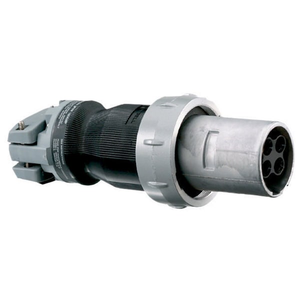 Pin & Sleeve Plug, 100 A, 600V AC, Single Phase, 2 Pole, Style 2 Grounding, Black, Gray